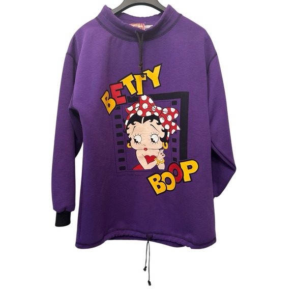 Vintage Betty Boop Purple Graphic Sweatshirt High Neck Drawstring L/XL - Picture 2 of 7